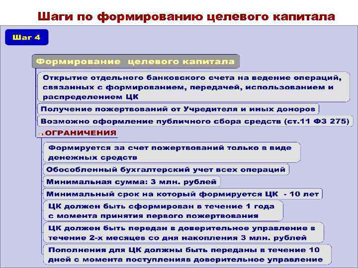 Шаги по формированию целевого капитала 