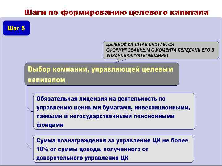 Шаги по формированию целевого капитала 