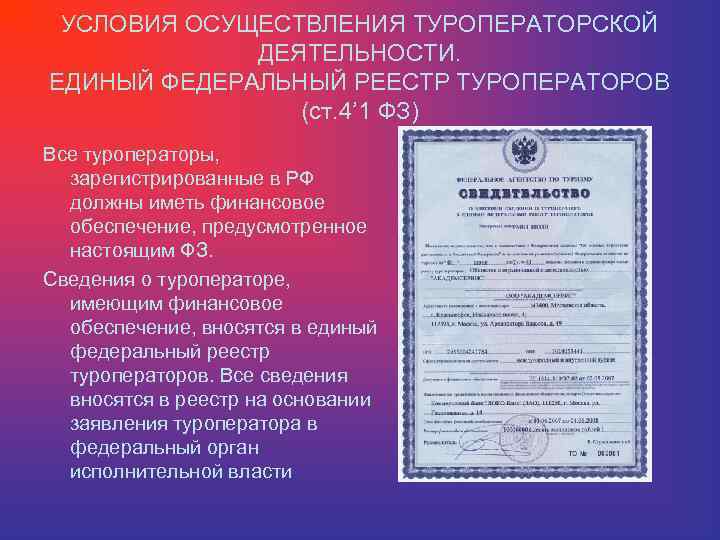 Внесение в реестр. Условия осуществления туроператорской деятельности. Единый федеральный реестр туроператоров. Деятельность туроператора. Условия осуществления турагентской деятельности.