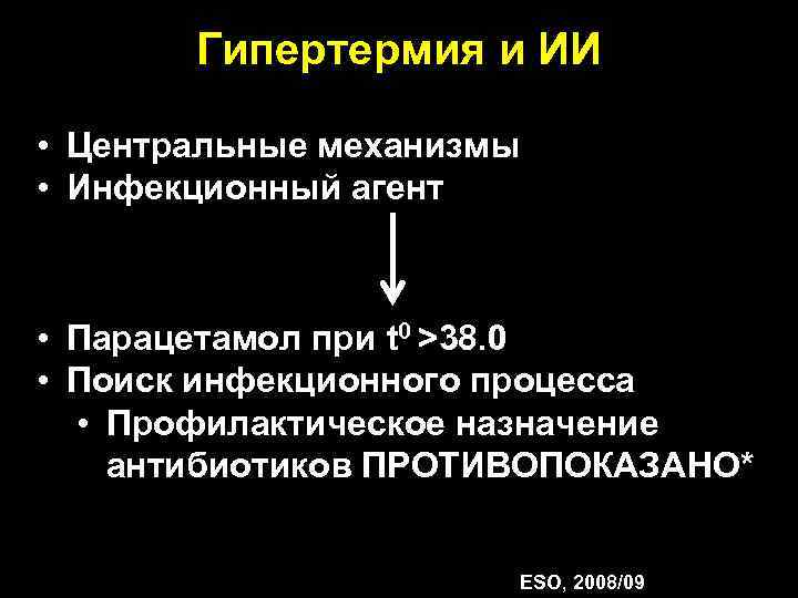 Гипертермия и ИИ • Центральные механизмы • Инфекционный агент • Парацетамол при t 0