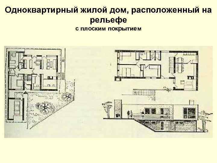 Одноквартирный жилой дом, расположенный на рельефе с плоским покрытием 