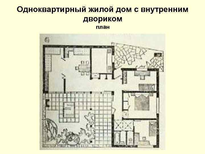 Одноквартирный жилой дом с внутренним двориком план 