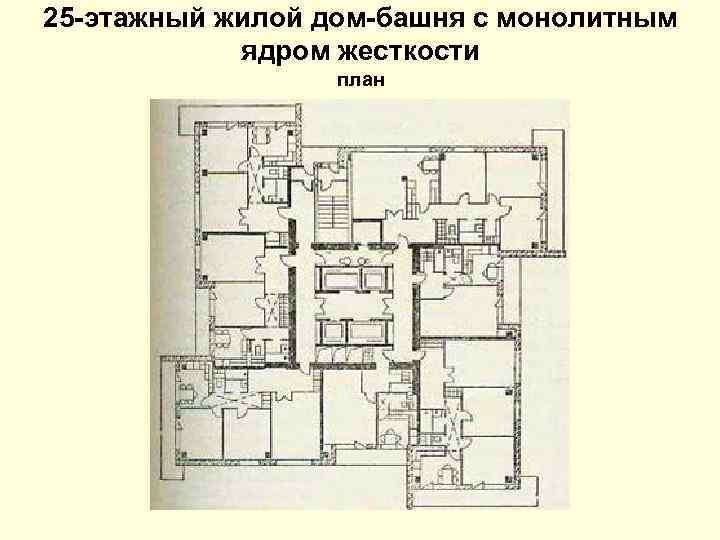 25 -этажный жилой дом-башня с монолитным ядром жесткости план 