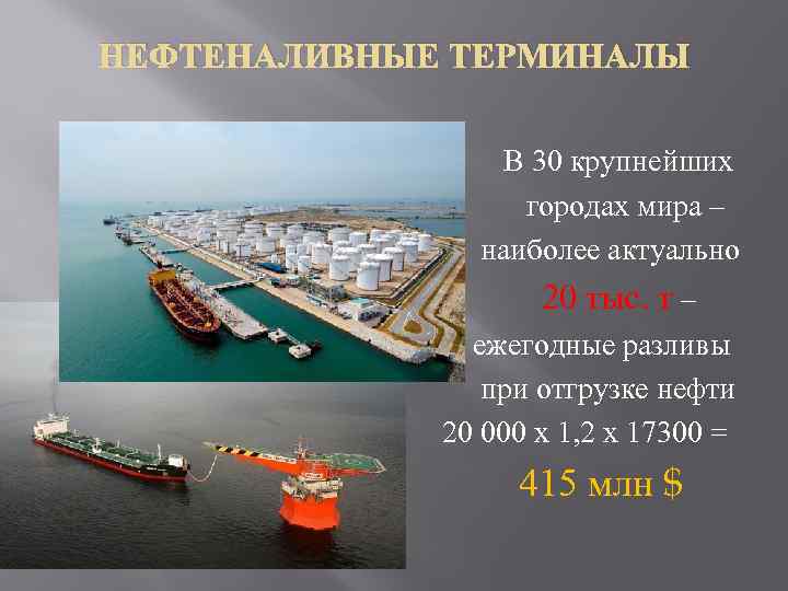 НЕФТЕНАЛИВНЫЕ ТЕРМИНАЛЫ В 30 крупнейших городах мира – наиболее актуально 20 тыс. т –