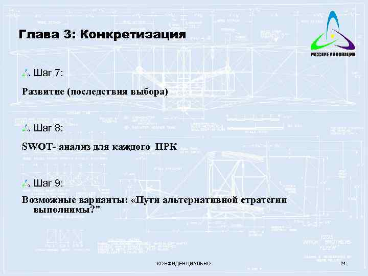 Глава 3: Конкретизация Шаг 7: Развитие (последствия выбора) Шаг 8: SWOT- анализ для каждого