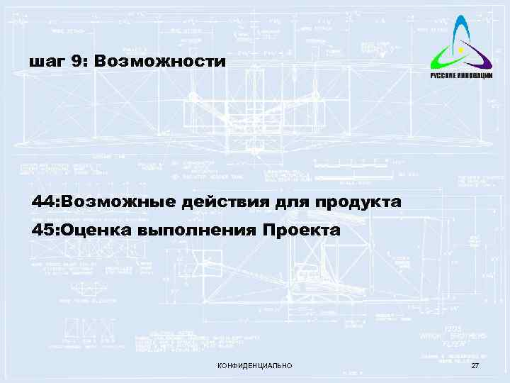 шаг 9: Возможности 44: Возможные действия для продукта 45: Оценка выполнения Проекта КОНФИДЕНЦИАЛЬНО 27