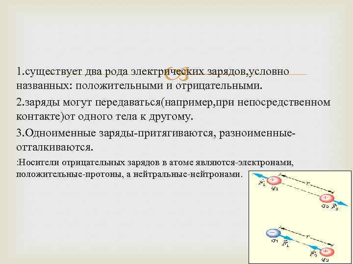 В природе существует два рода электрических зарядов