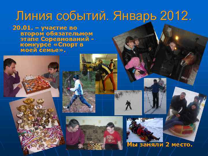 Линия событий. Январь 2012. 20. 01. – участие во втором обязательном этапе Соревнований конкурсе