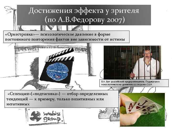 Достижения эффекта у зрителя (по А. В. Федорову 2007) «Оркестровка» — психологическое давление в