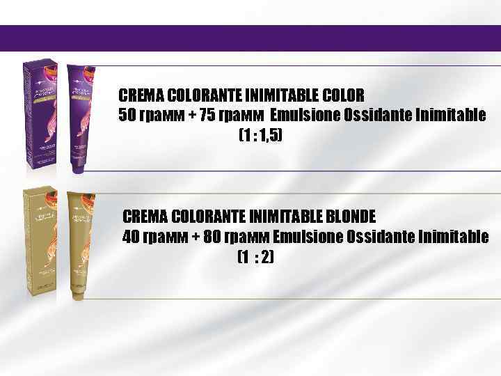CREMA COLORANTE INIMITABLE COLOR 50 грамм + 75 грамм Emulsione Ossidante Inimitable (1 :