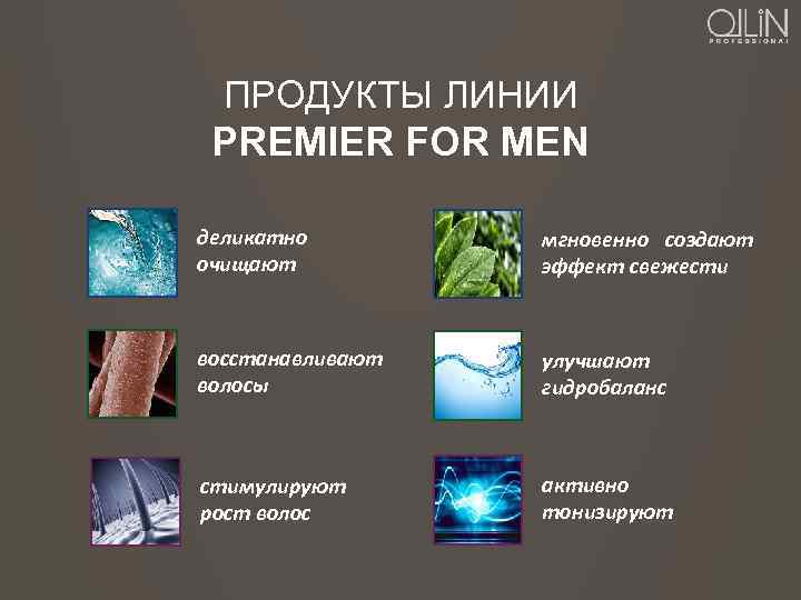 ПРОДУКТЫ ЛИНИИ PREMIER FOR MEN деликатно очищают мгновенно создают эффект свежести восстанавливают волосы улучшают