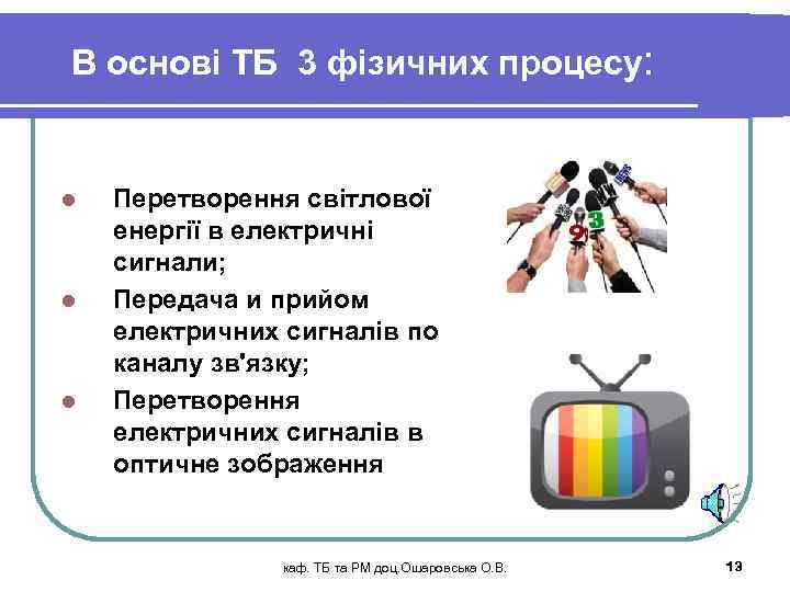 В основі ТБ 3 фізичних процесу: l l l Перетворення світлової енергії в електричні