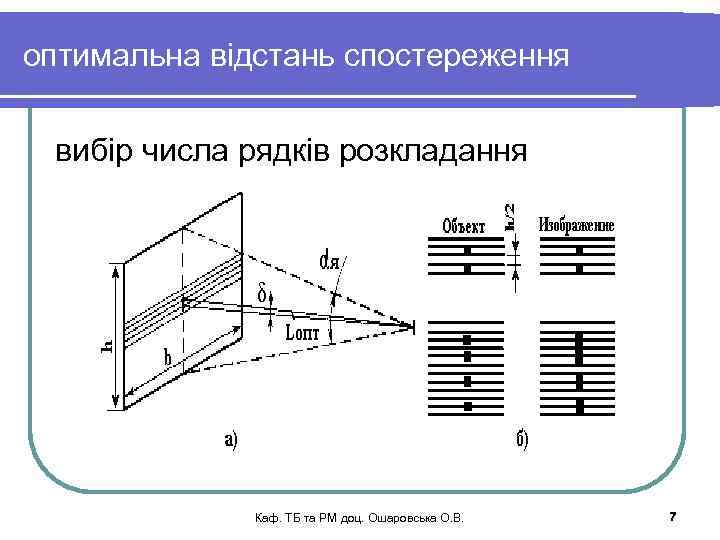 оптимальна відстань спостереження вибір числа рядків розкладання Каф. ТБ та РМ доц. Ошаровська О.