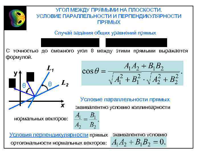 УГОЛ МЕЖДУ ПРЯМЫМИ НА ПЛОСКОСТИ. УСЛОВИЕ ПАРАЛЛЕЛЬНОСТИ И ПЕРПЕНДИКУЛЯРНОСТИ ПРЯМЫХ Случай задания общих уравнений