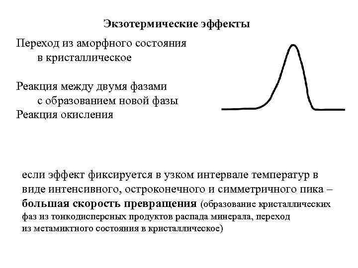 Экзотермические эффекты Переход из аморфного состояния в кристаллическое Реакция между двумя фазами с образованием