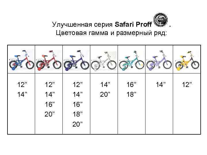 Улучшенная серия Safari Proff. Цветовая гамма и размерный ряд: 12” 14” 16” 20” 12”