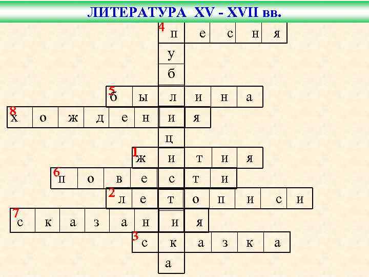 ЛИТЕРАТУРА XV - XVII вв. п е с н я у б б х