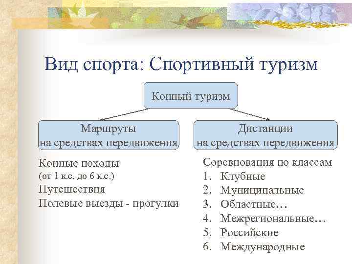 Вид спорта: Спортивный туризм Конный туризм Маршруты на средствах передвижения Конные походы (от 1