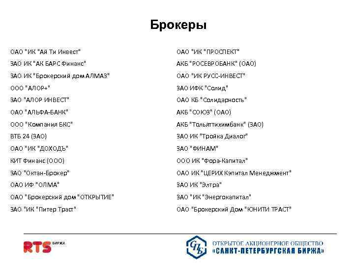 Брокеры ОАО 