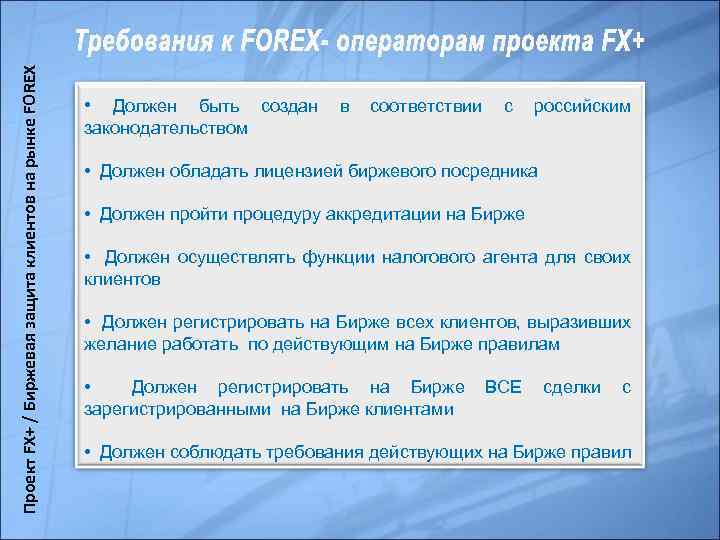 Проект FX+ / Биржевая защита клиентов на рынке FOREX • Должен быть создан в