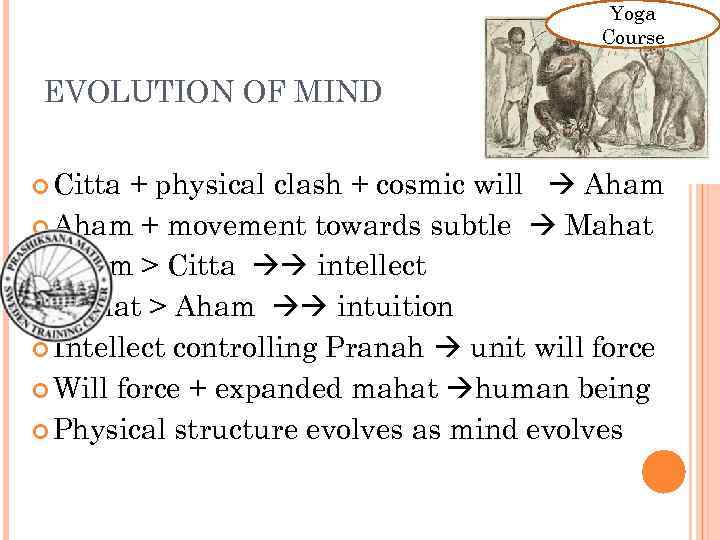 Yoga Course EVOLUTION OF MIND Citta + physical clash + cosmic will Aham +