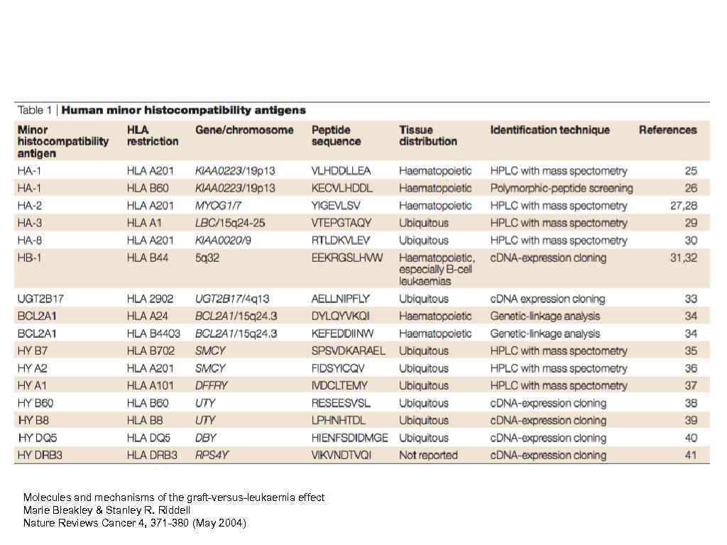 Molecules and mechanisms of the graft-versus-leukaemia effect Marie Bleakley & Stanley R. Riddell Nature