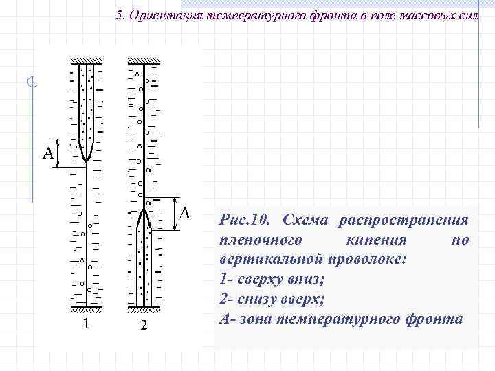 5. Ориентация температурного фронта в поле массовых сил Рис. 10. Схема распространения пленочного кипения