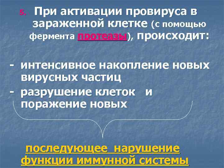5. При активации провируса в зараженной клетке (с помощью фермента протеазы), происходит: - интенсивное