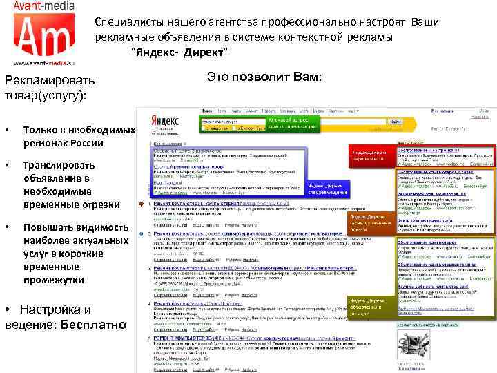 Специалисты нашего агентства профессионально настроят Ваши рекламные объявления в системе контекстной рекламы 