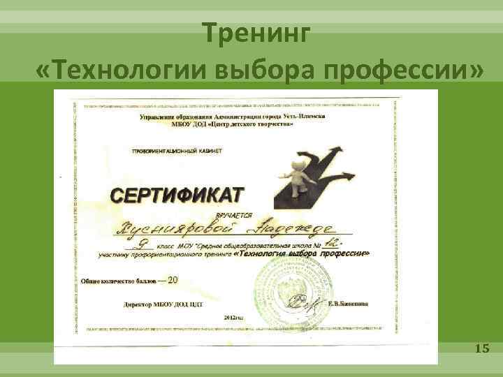 Тренинг «Технологии выбора профессии» 15 