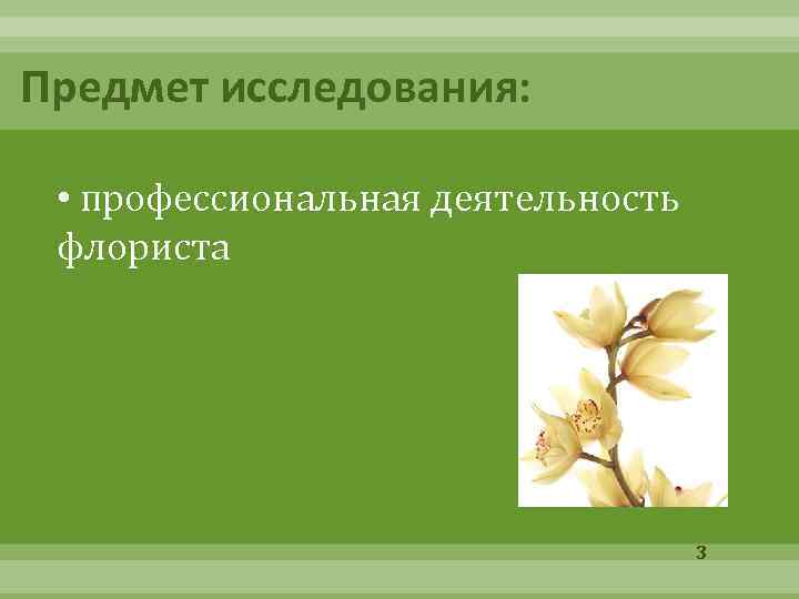 Предмет исследования: • профессиональная деятельность флориста 3 