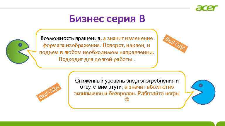 Бизнес серия B Возможность вращения, а значит изменение формата изображения. Поворот, наклон, и подъем