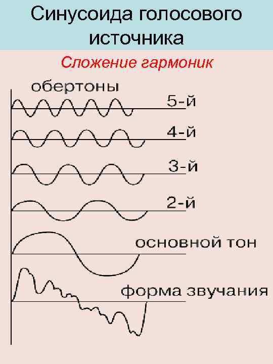 Синусоида голосового источника Сложение гармоник 