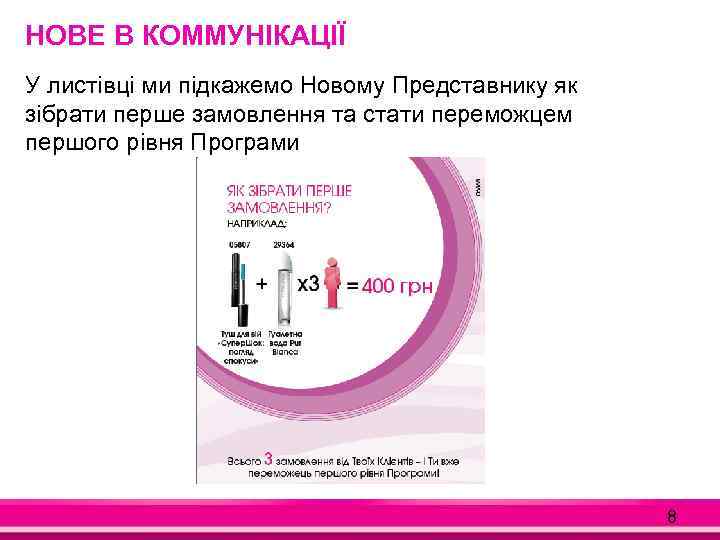 НОВЕ В КОММУНІКАЦІЇ У листівці ми підкажемо Новому Представнику як зібрати перше замовлення та