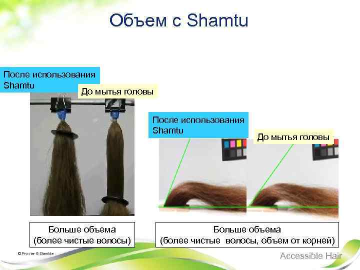 Объем с Shamtu После использования Shamtu До мытья головы После использования Shamtu Больше объема