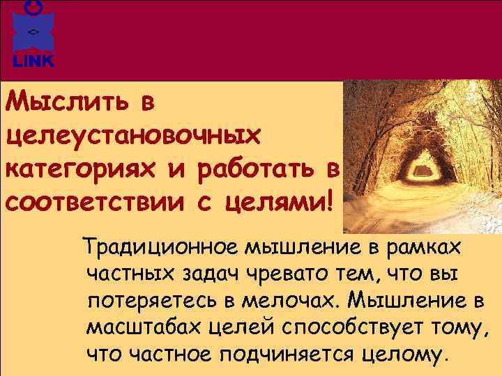 Мыслить в целеустановочных категориях и работать в соответствии с целями! Традиционное мышление в рамках