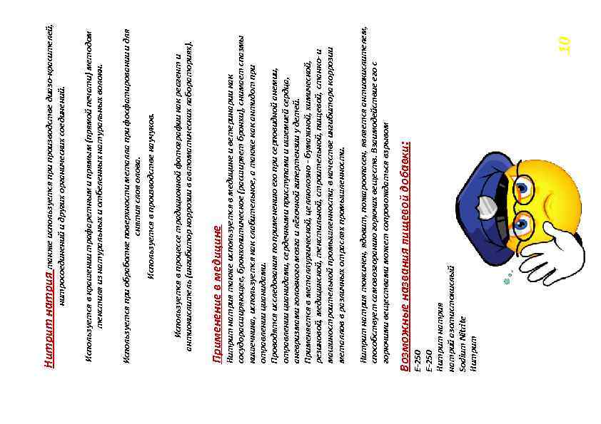 E-250 Е-250 Нитрит натрия натрий азотистокислый Sodium Nitrite Нитрит Возможные названия пищевой добавки: 10