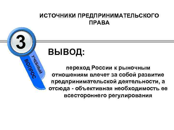 ИСТОЧНИКИ ПРЕДПРИНИМАТЕЛЬСКОГО ПРАВА 3 Й НЫ ЕБ С О ПР ВО УЧ ВЫВОД: переход