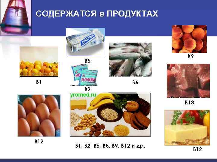 СОДЕРЖАТСЯ в ПРОДУКТАХ B 9 B 5 B 1 B 6 B 2 B