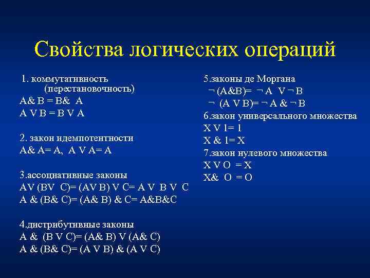 Свойства коммутативности и ассоциативности