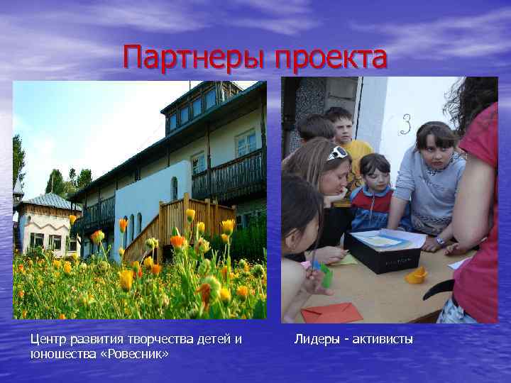 Партнеры проекта Центр развития творчества детей и юношества «Ровесник» Лидеры - активисты 