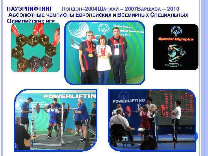 ПАУЭРЛИФТИНГ ЛОНДОН– 2004 ШАНХАЙ – 2007 ВАРШАВА – 2010 АБСОЛЮТНЫЕ ЧЕМПИОНЫ ЕВРОПЕЙСКИХ И ВСЕМИРНЫХ