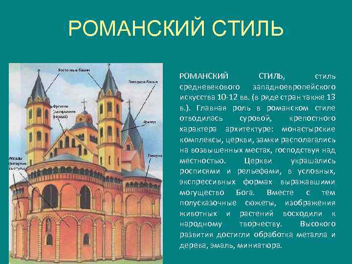 РОМАНСКИЙ СТИЛЬ, стиль средневекового западноевропейского искусства 10 -12 вв. (в ряде стран также 13