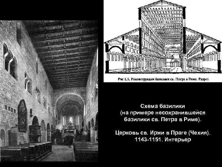 Схема базилики (на примере несохранившейся базилики св. Петра в Риме). Церковь св. Иржи в