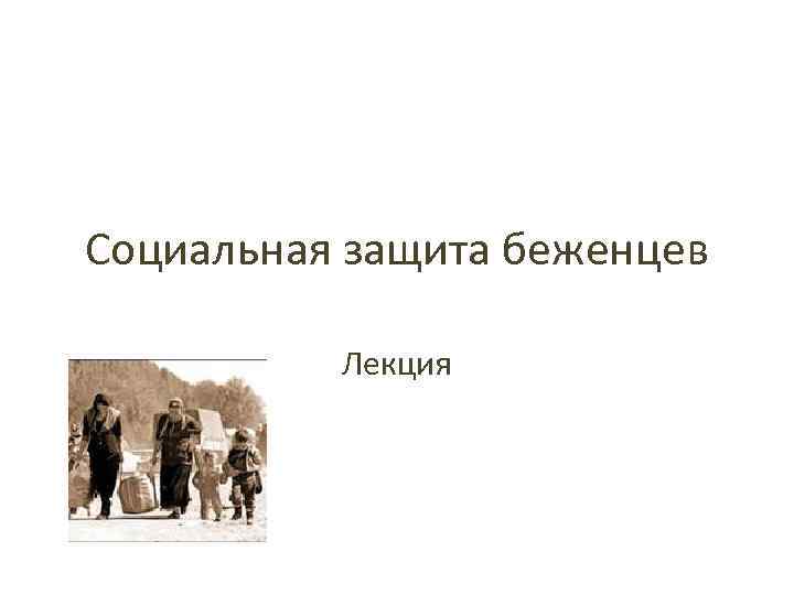 Социальная защита беженцев Лекция 