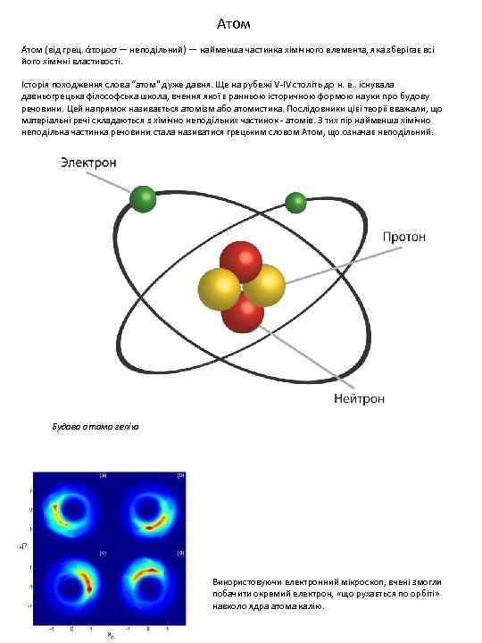 Атом А том (від грец. άτομοσ — неподільний) — найменша частинка хімічного елемента, яка