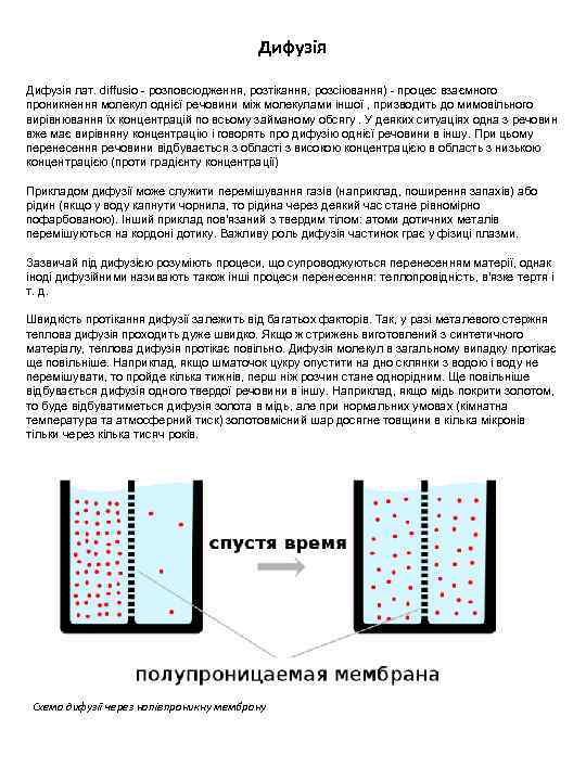 Дифузія лат. diffusio - розповсюдження, розтікання, розсіювання) - процес взаємного проникнення молекул однієї речовини