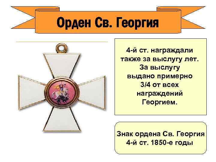 Орден Св. Георгия 4 -й ст. награждали также за выслугу лет. За выслугу выдано