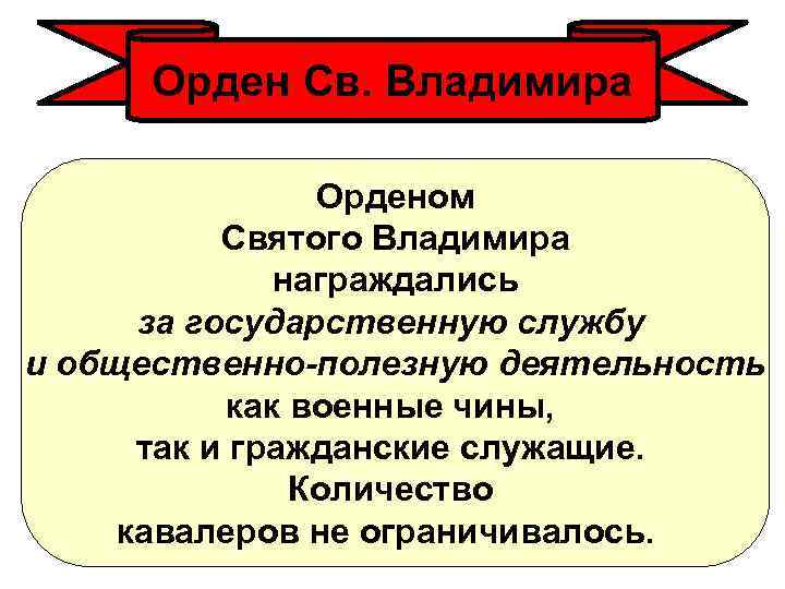 Орден Св. Владимира Орденом Святого Владимира награждались за государственную службу и общественно-полезную деятельность как
