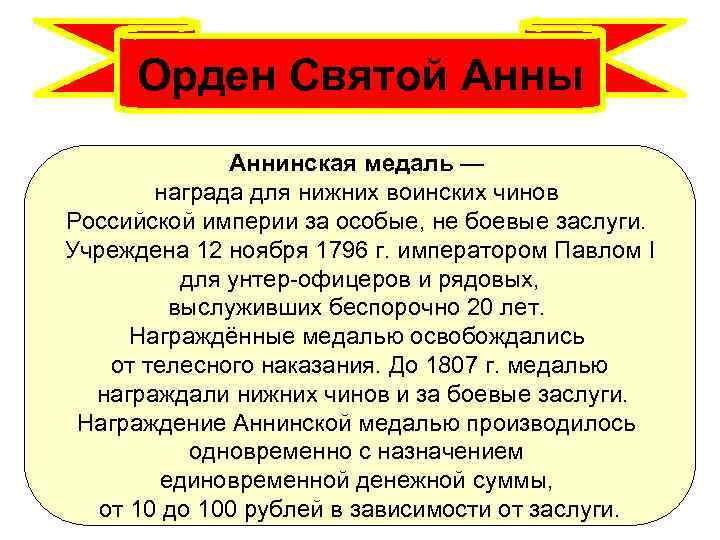 Орден Святой Анны Аннинская медаль — награда для нижних воинских чинов Российской империи за